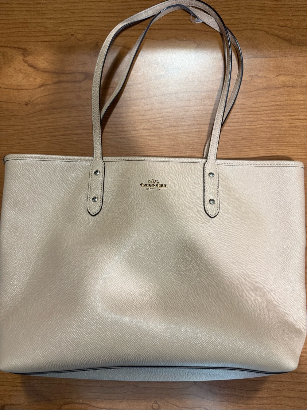 Coach Cream Leather Tote with Gold Logo
